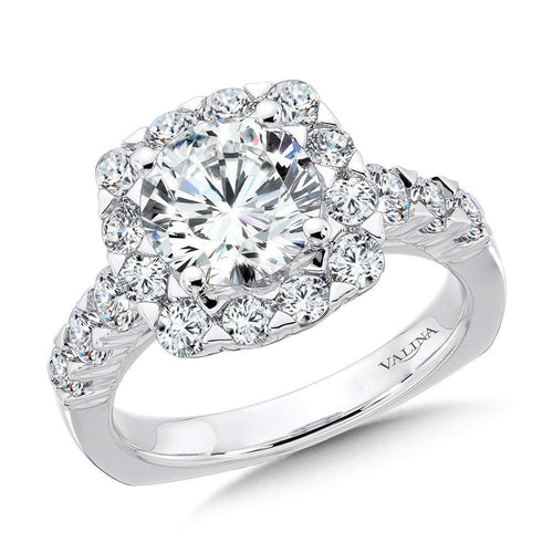 Unique Cushion-Shaped Halo Diamond Engagement Ring R1082W