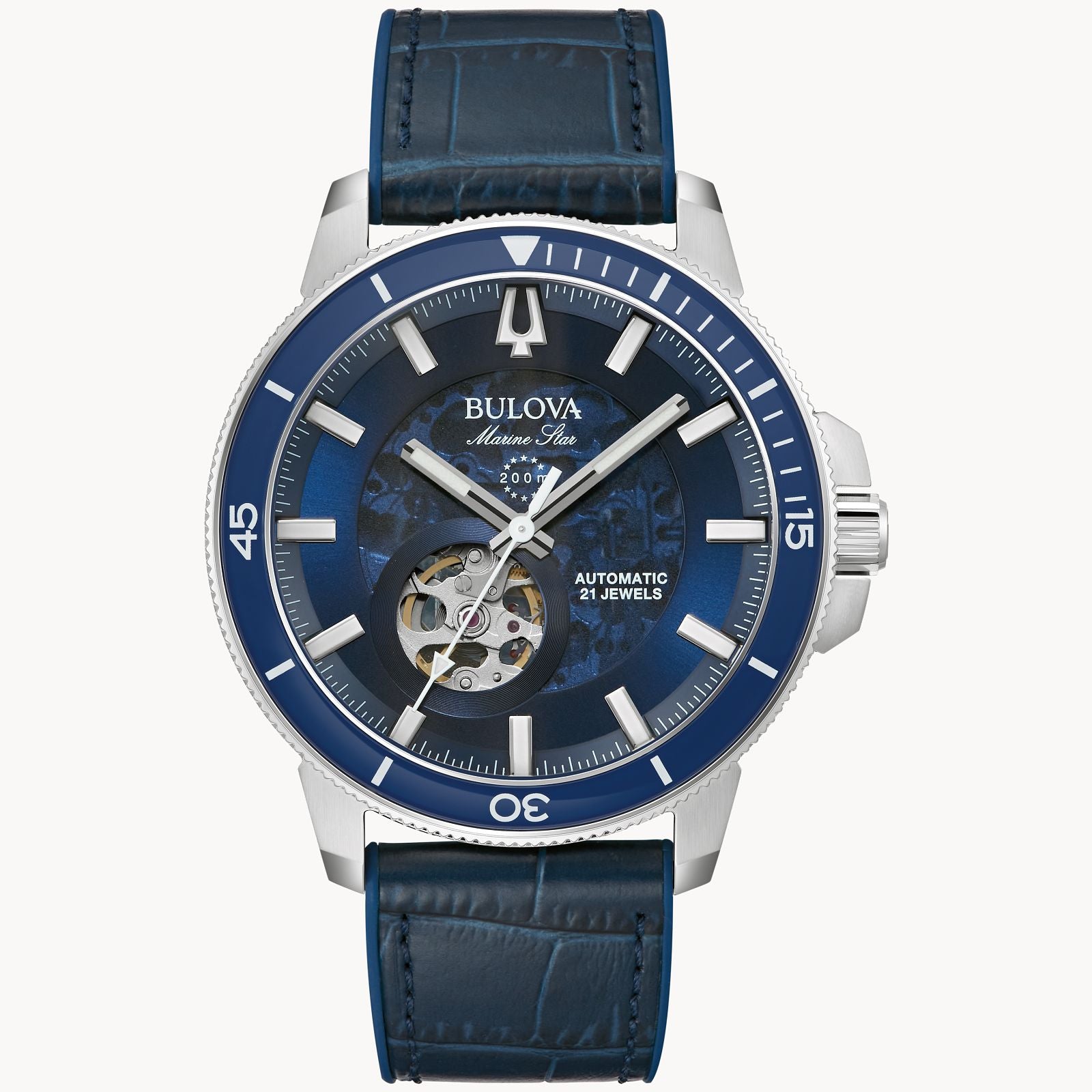 Bulova Marine Star Series C Mens Automatic Blue Leather Bracelet Watch